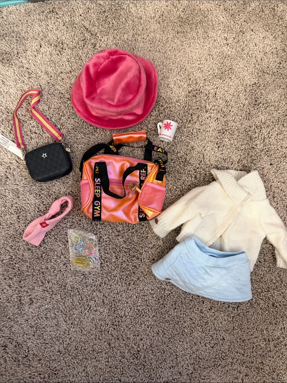 VEUC American girl doll accessories gymnastics bag winter outfit purse hat